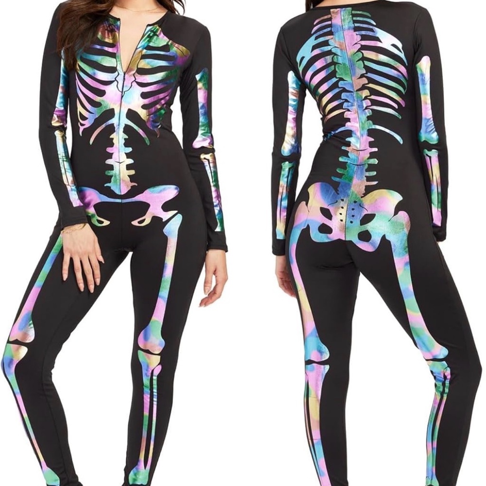 Tipsy Elves Black and Iridescent Skeleton Jumpsuit